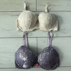 Lot Of 2 Victoria's Secret Women Bra 32DD Cream Lined Demi - Purple Push Up